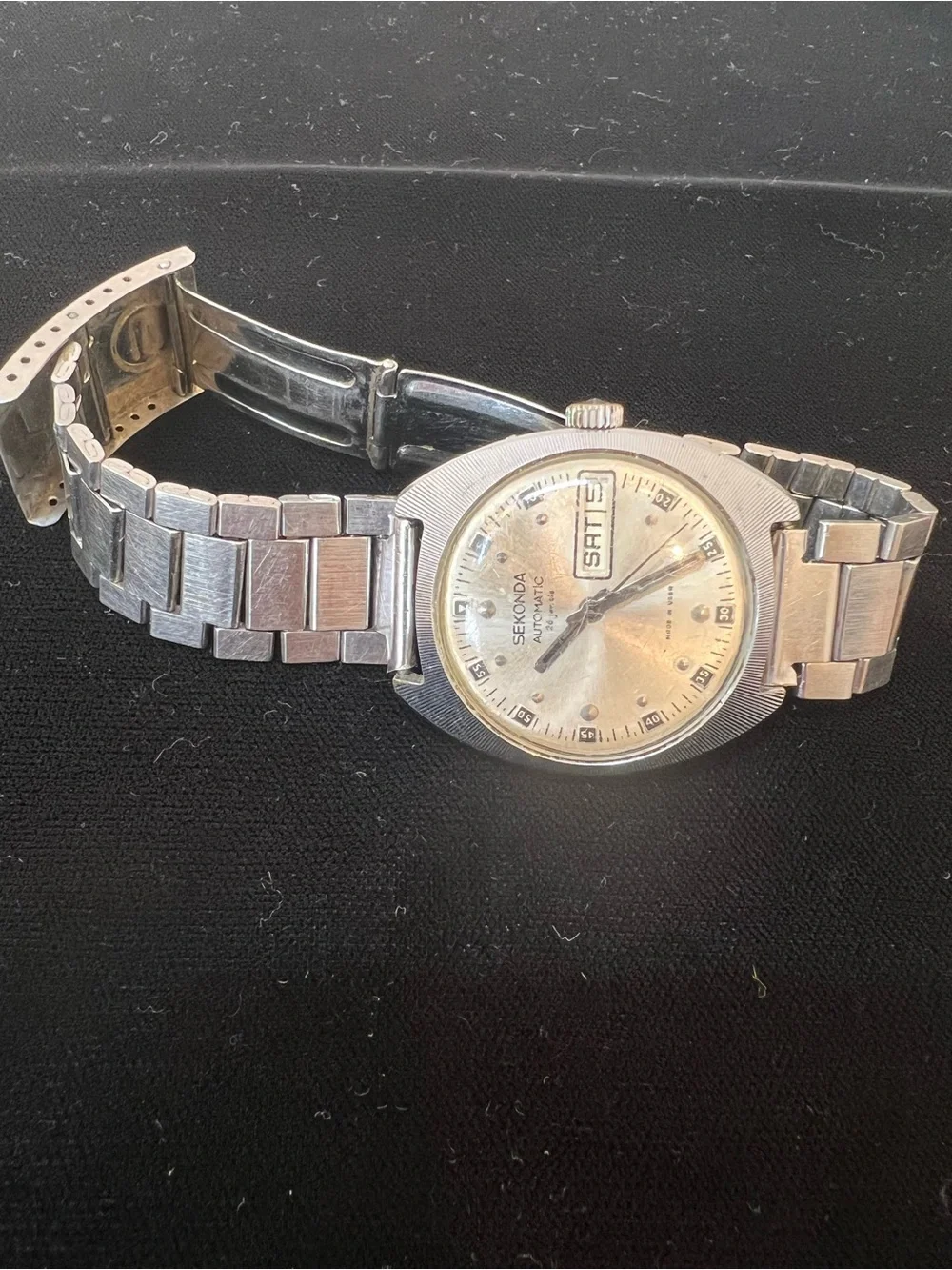 Seconda Silver-Tone vintage Men's Day-Date Wristwatch
